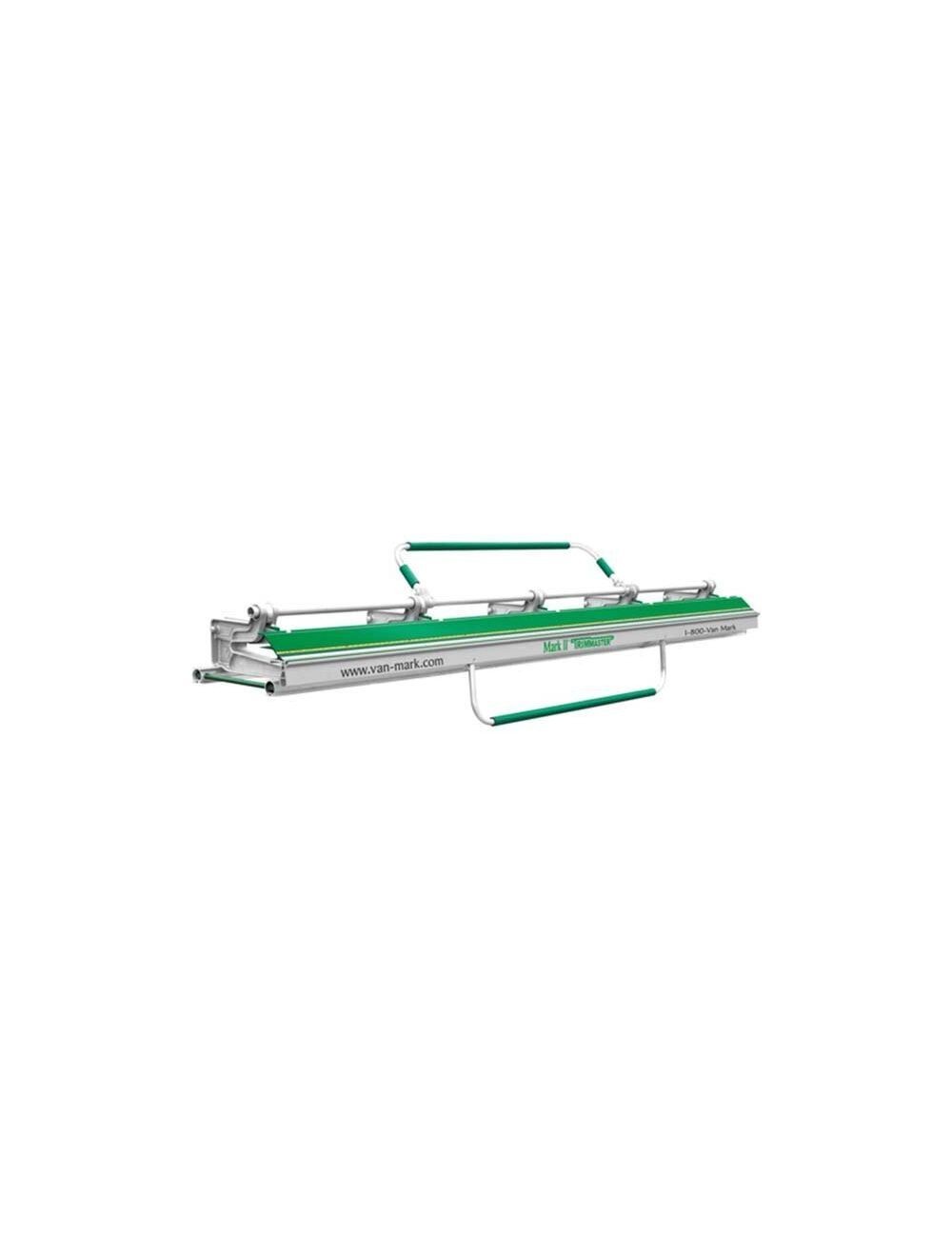 Van Mark siding brake tool with green handles, used for bending and shaping metal.